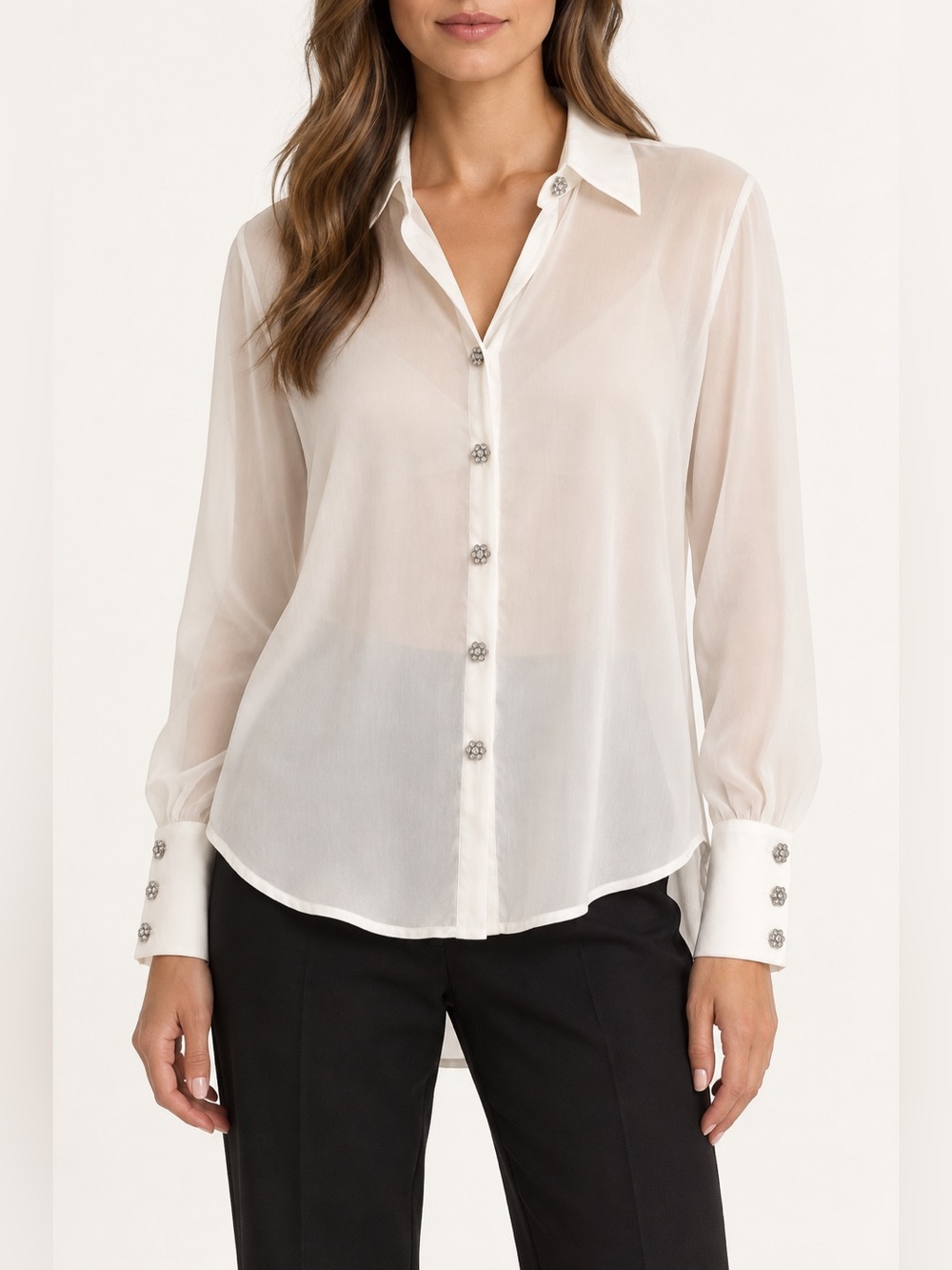 NEW KARINA GRIMALDI White Silk Blend Button Down Blouse Sizes XS & M